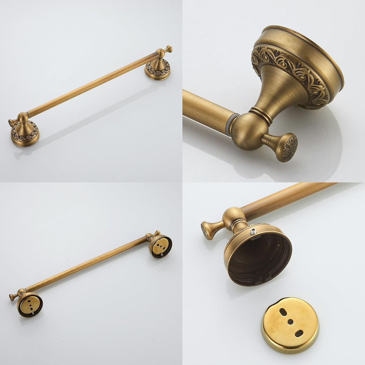 Wall Mounted Bathroom Towel Rack, Towel Bar Adjustable 15.5 to 27.5 Inch Antique Brass Pattern Carving,Brushed Bronze