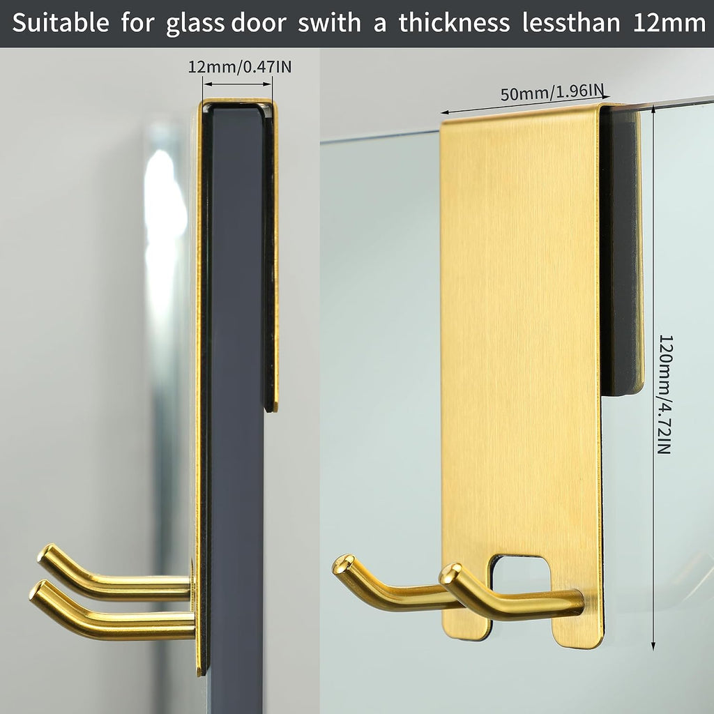 Taozun Shower Door Hooks, Gold Towel Hooks for Frameless Glass Door, 2 Pack