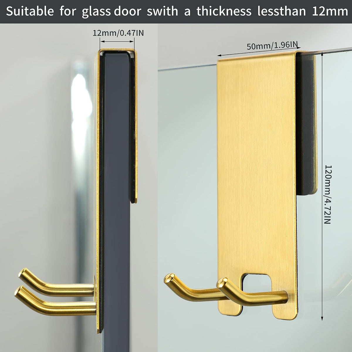 Taozun Shower Door Hooks, Gold Towel Hooks for Frameless Glass Door, 2 Pack