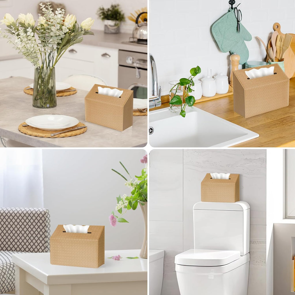 NiHome PU Leather Tissue Box Cover for Kleenex Hand Towels, Khaki