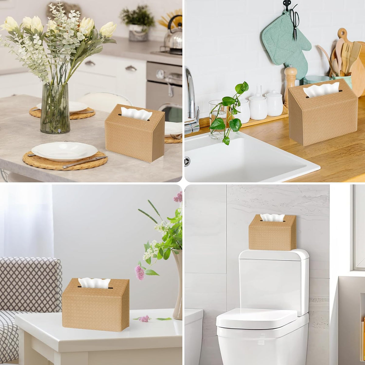 NiHome PU Leather Tissue Box Cover for Kleenex Hand Towels, Khaki