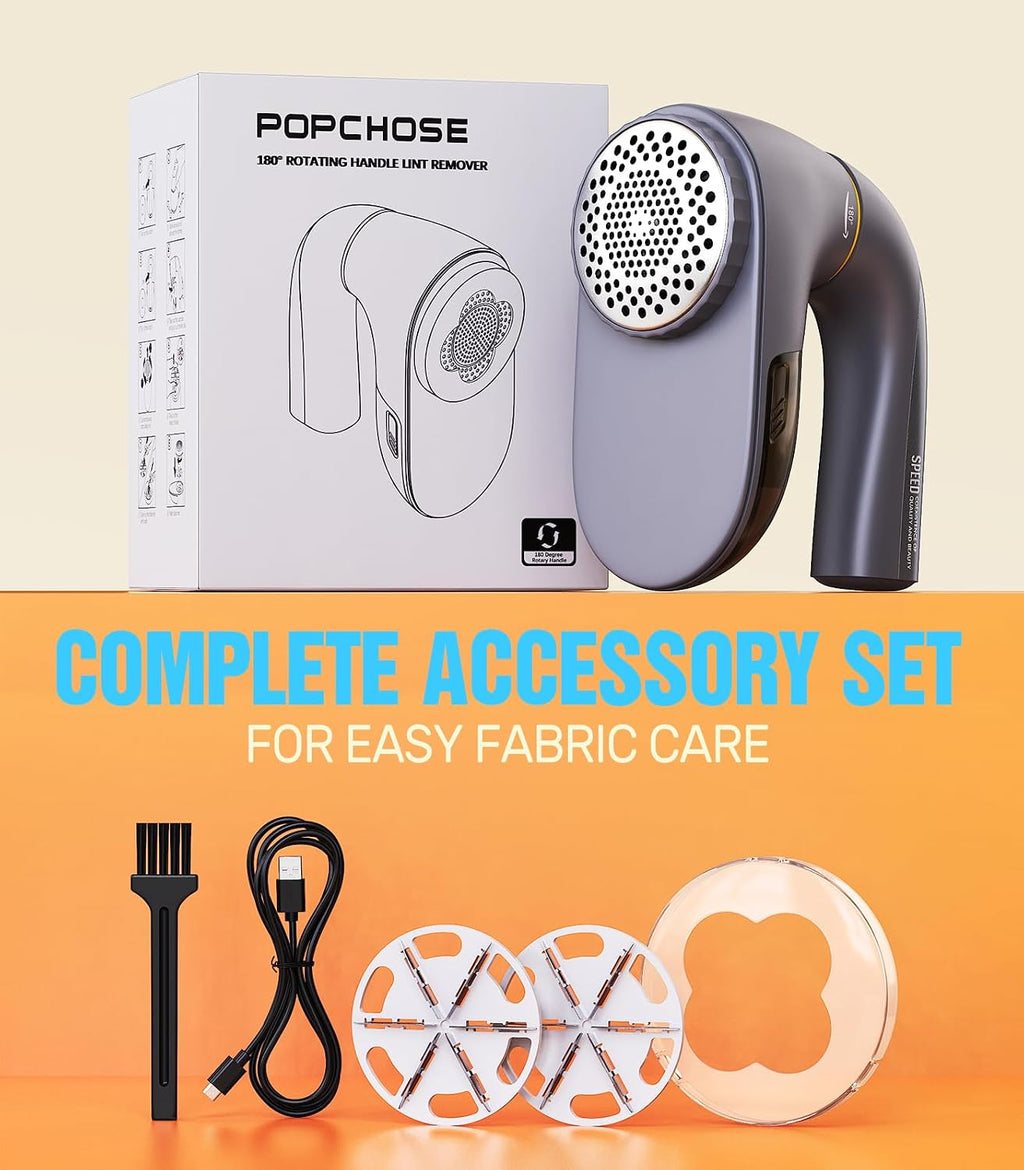POPCHOSE Fabric Lint Shaver, 6-Leaf Blades & 2 Speed, 2000mAh Rechargeable