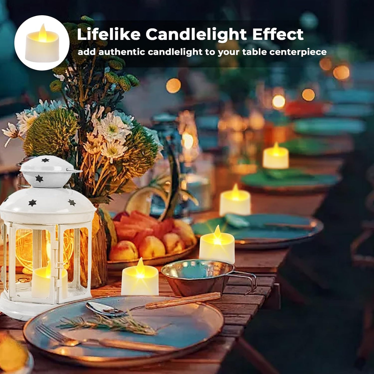 Realistic Flameless LED Tea Lights - Battery-Powered Dancing Flame Candles for Weddings, Halloween, Votives | Safe Child-Resistant, Flickering Ambiance Decor (White Base, 100 Pack)