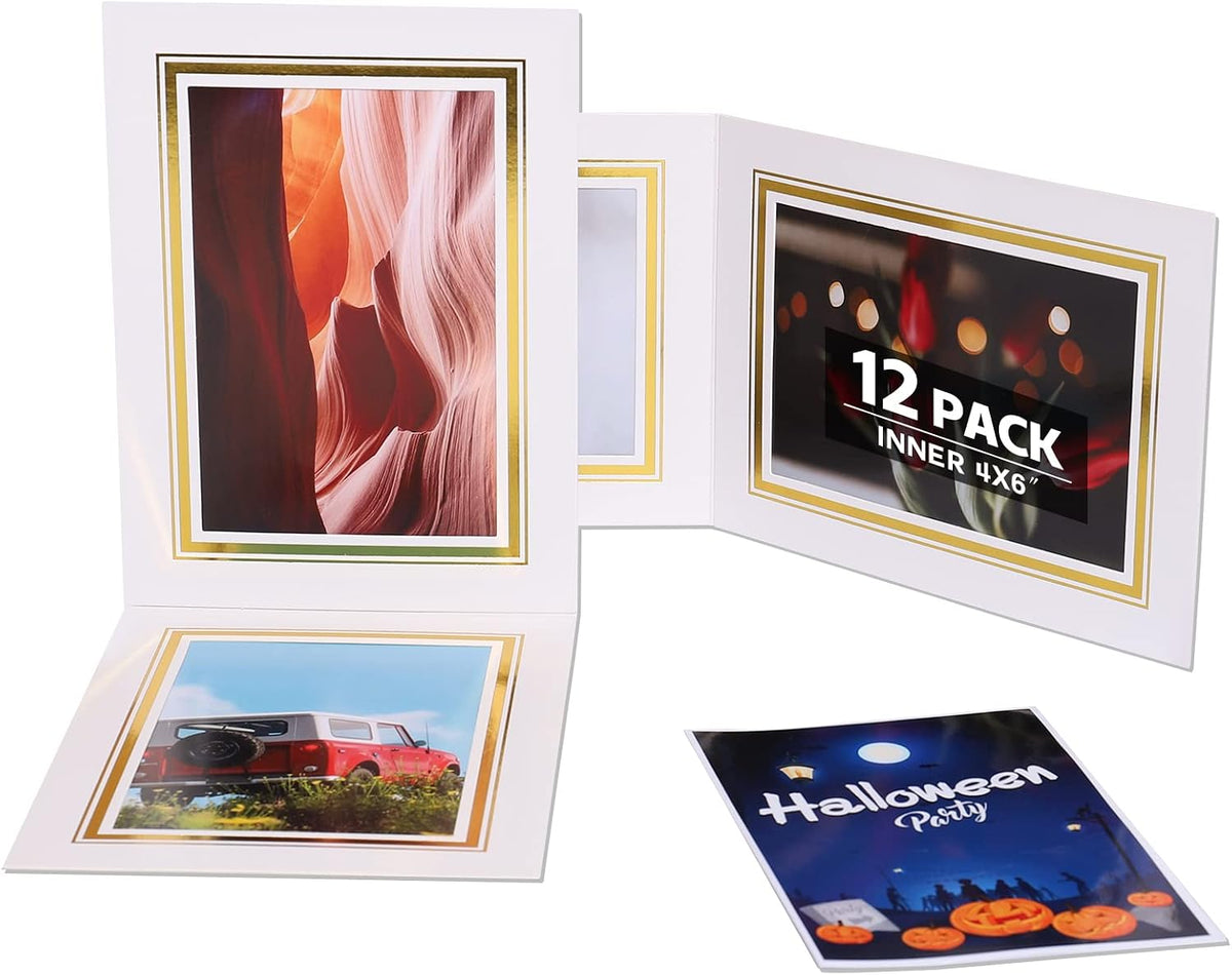 4x6 Photo Folders, White Cardboard Picture Frame, Horizontal Paper Photo Frame Cards Pack of 12