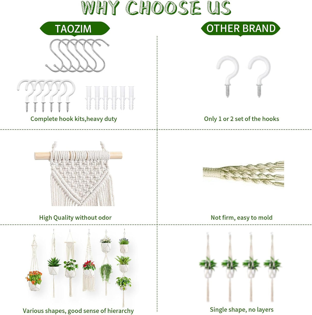 Macrame Plant Hangers, 6Pack Hanging Plant Holders Indoor, Ivory
