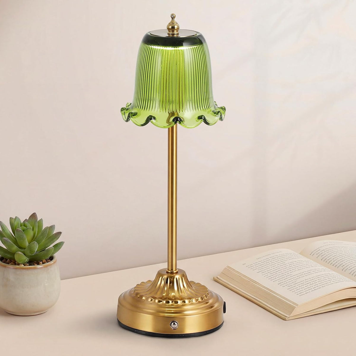 Cordless Glass Table Lamp,6500mAh Portable Rechargeable Lamps,3 Color Modes & Stepless Dimmable,Gold Battery Operated Small Touch Lamp for Bedside,Kitchen,Living Room,Restaurant Outdoor