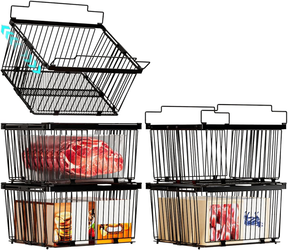 Large Freezer Organizer Bins for 5 to 9 Cu.Ft,Leak-Proof Bottom，5Pack