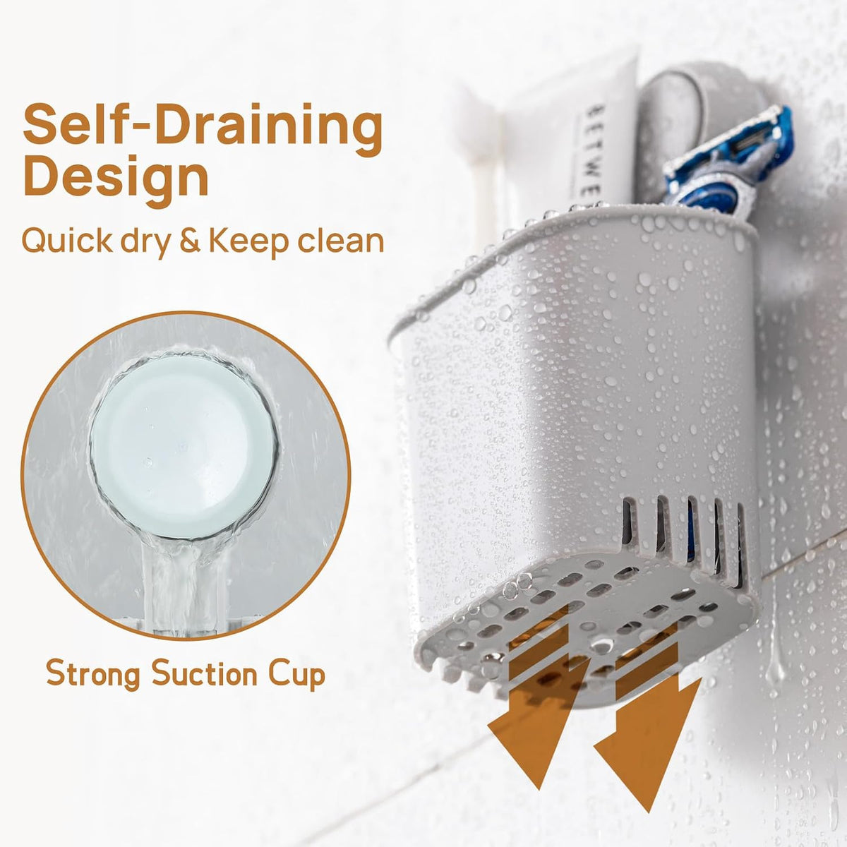LEVERLOC Powerful Suction Cup Toothbrush Holders for Bathroom Wall, Gray