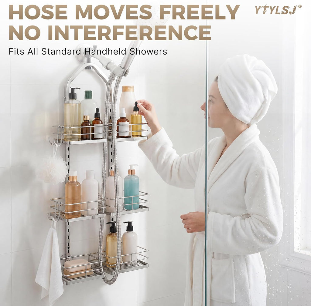 3-Tier Hanging Shower Caddy for Handheld Showerhead, Silver