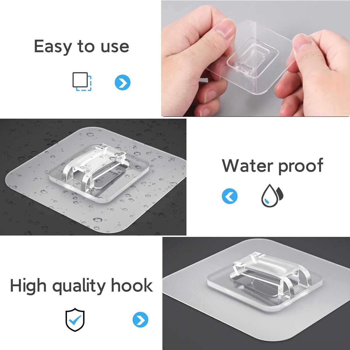 14 Pack Shower Caddy Adhesive Replacement, Waterproof Shower Shelf Adhesive Strips, Strong Adhesive Flat Hooks for Bathroom Storage Shelves and Kitchen Racks No Drilling, Clear