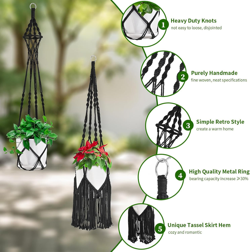 Macrame Plant Hangers, 6Pack Hanging Plant Holders Indoor, Black