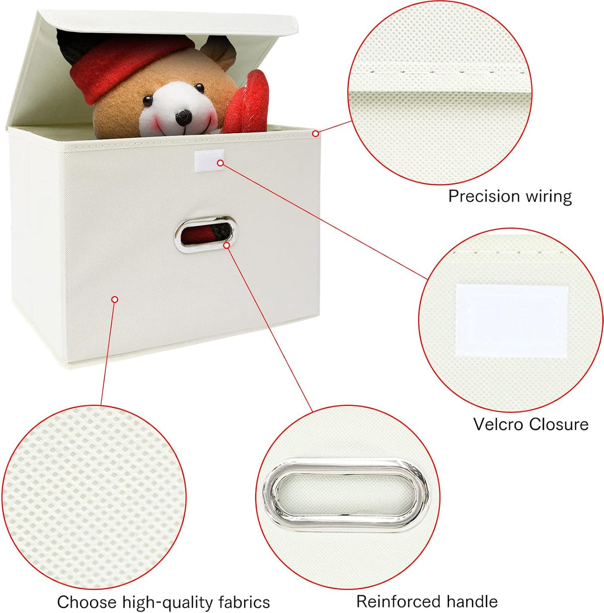 Fabric Foldable Collapsible Storage Cube Bin Organizer Basket with Lid, Handles, Removable Divider for Home, Closet (Creamy-White, 6Pcs)