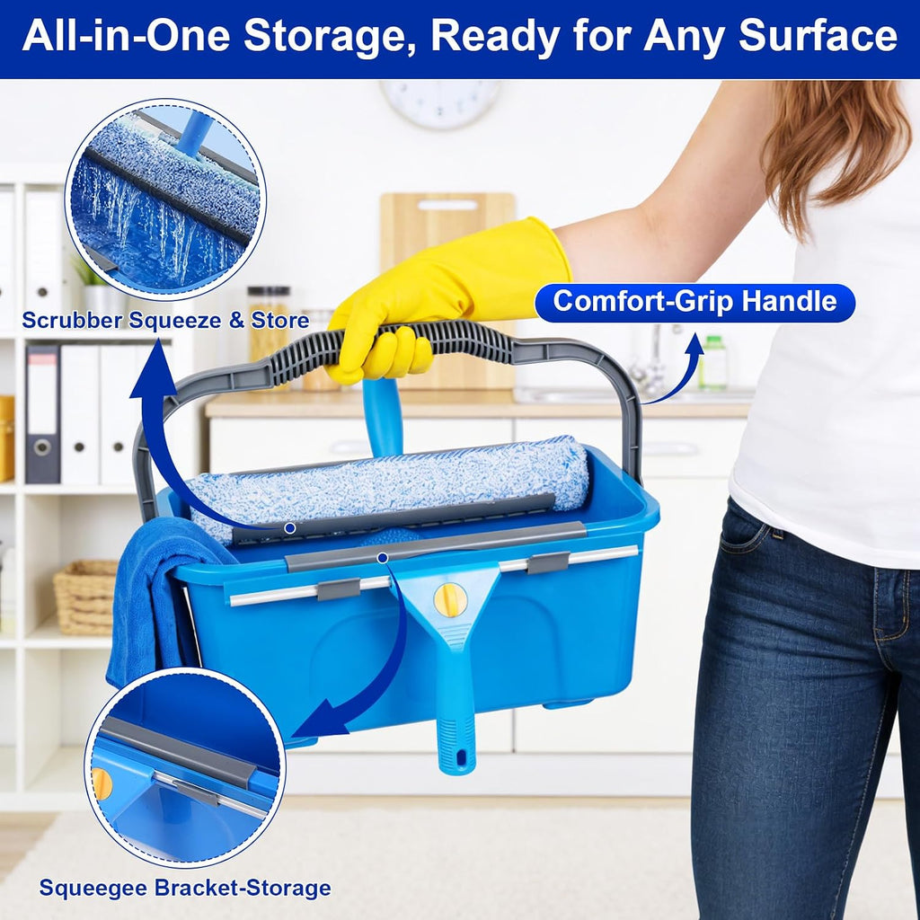 Professional Window Cleaning Kit, Window Washing Kit with 3 Gallon Bucket, 14-Inch Squeegee, 15-Inch Scrubber, 76-Inch Extendable Pole, Set of Window Cleaning Equipment for Home & Commercial Use