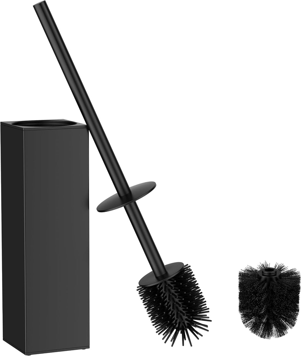 FORIOUS Toilet Bowl Brush and Holder Set, 304 Stainless Steel Handle Black