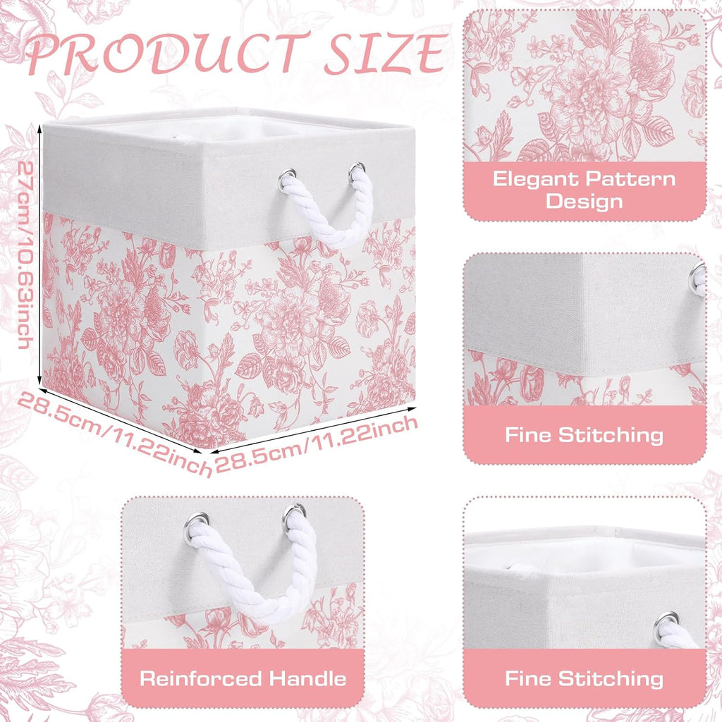 Pink Floral Cube Storage Bin Set of 6 Cube Storage Basket, 11.22 Inch