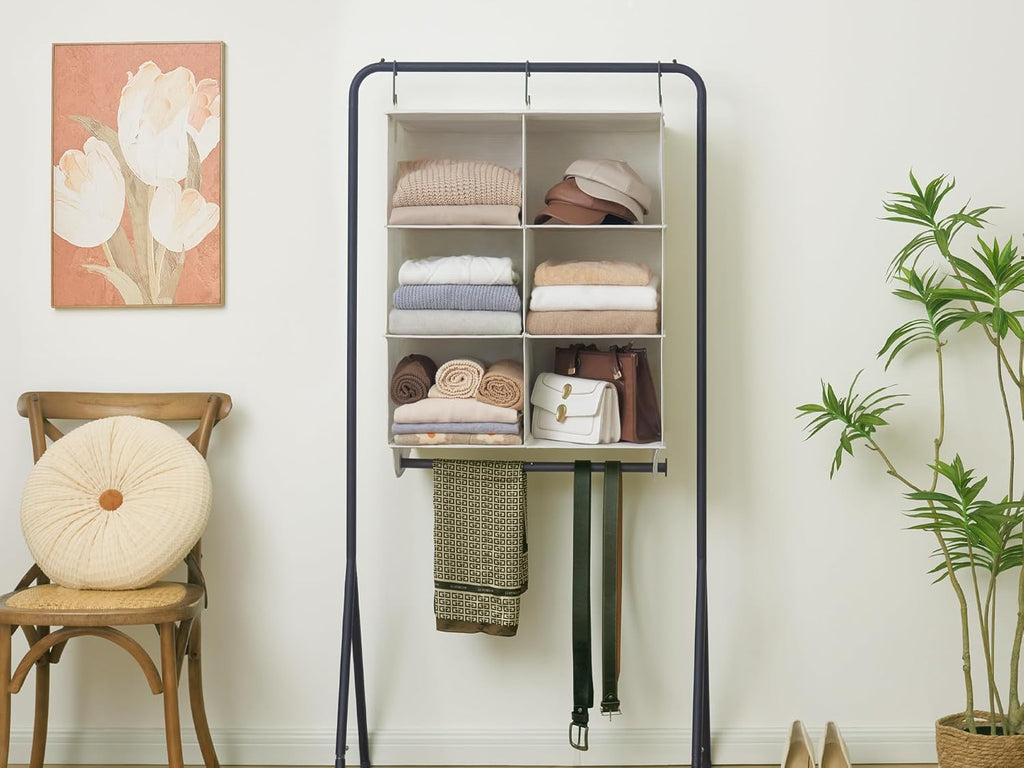 StorageWorks Hanging Closet Organizer with Rod, 6 Sections, 3 Tiers
