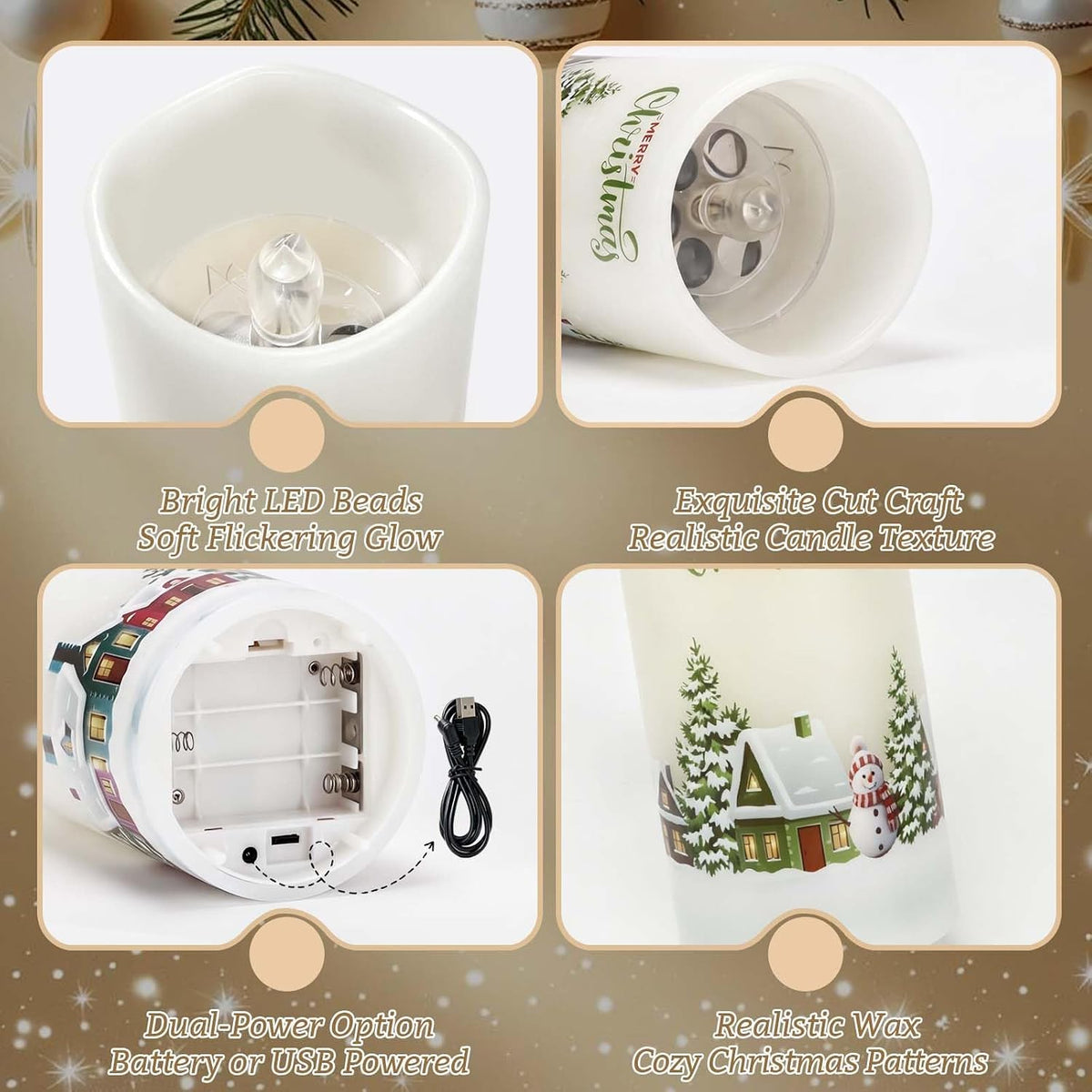 AVEKI Flickering Projector Candle Light, Snow Town Flameless Candles Lamp