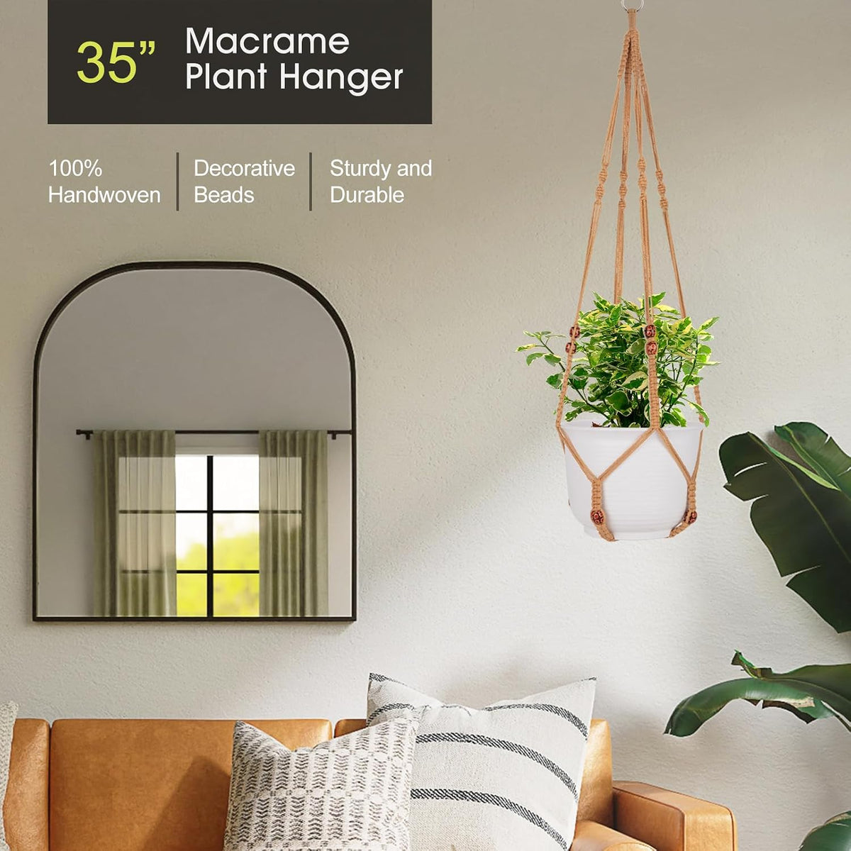 RIFNY Macrame Plant Hanger Indoor, Hanging Plant Holder, Brown, 2 PCS