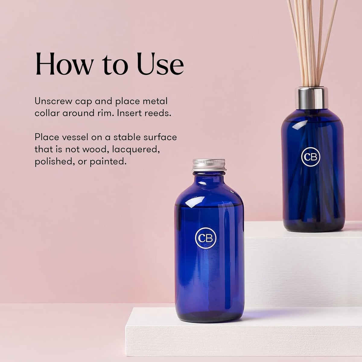 Capri Blue Blue Jean Reed Diffuser Set - Includes Sticks - Fragrance Oil - and Glass Bottle - Scented Room Freshener - Cobalt (8 Fl Oz)