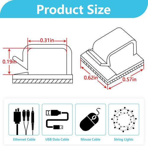 100PCS Cable Clips, Abnii Adhesive Wire Clips Cord Organizer, White, Small