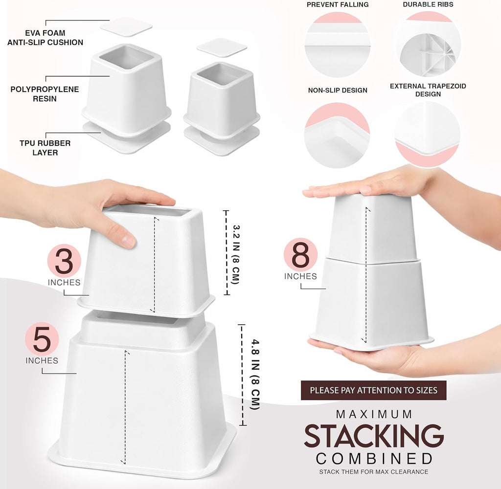 Utopia Bedding Adjustable Bed Risers 3 & 5 Inch, White, 4-Pack