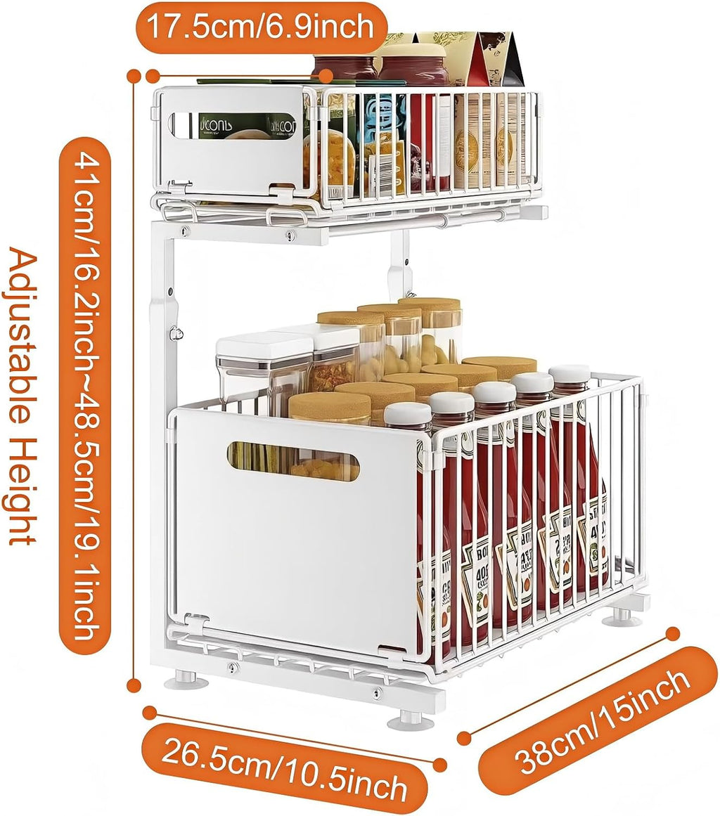Under Sink Organizer, 2-Tier Pull Out Cabinet Organizer White