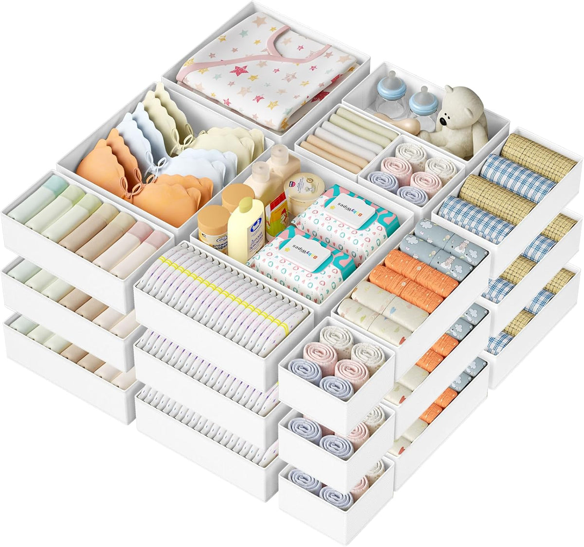 DIMJ Drawer Organizer Clothes, 24 Pack Dresser Organizer, Foldable Closet Organizers and Storage, Fabric Dresser Drawer Organizers, Drawer Dividers for Nursery, Baby Clothes, Underwears, Sock