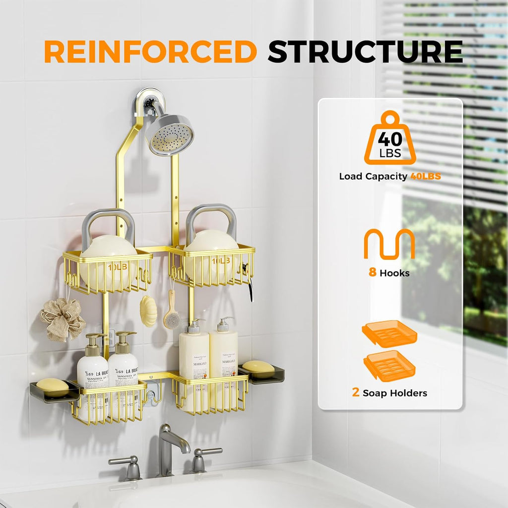Adjustable Aluminum Shower Caddy Hanging for Handheld Showerhead, Gold