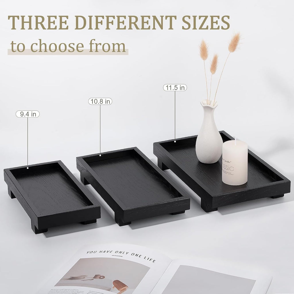 Bathroom Counter Tray Wooden Riser Display Kitchen Soap Holder, Black