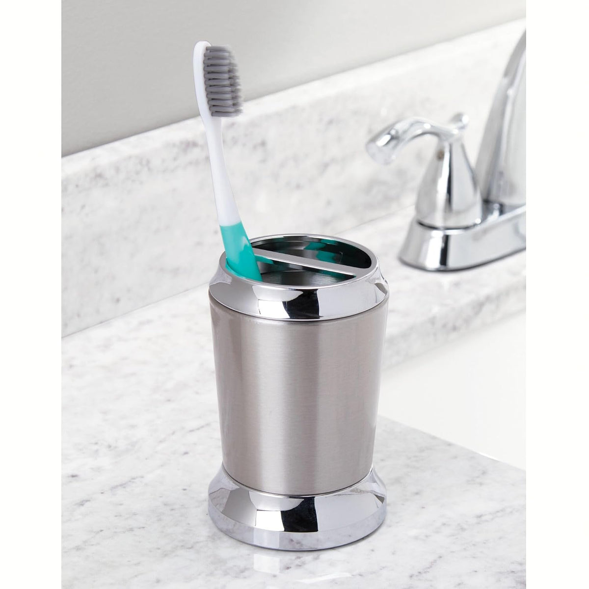 iDesign Preston Toothbrush Holder, Brushed & Chrome Split Finish