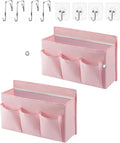 2-Pack Hanging Storage Baskets - Wall Organizer with 3 Pockets for Home/Dorm/Closet/Door, Multi-Purpose Space Saver for Office/Bathroom/Nursery - Foldable Fabric Organizer (Pink)