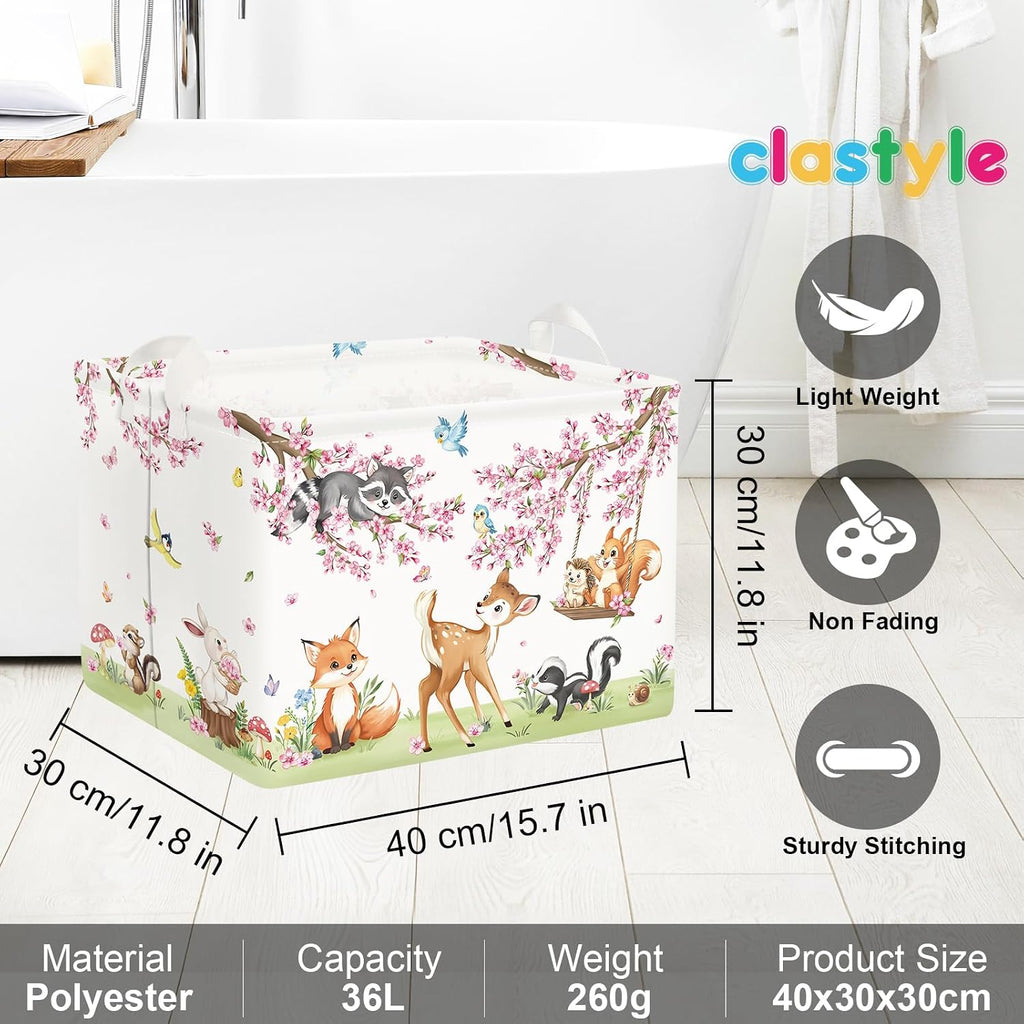 Clasty Animal Flower Kid Storage Basket Foldable Laundry Hamper, 36L Deer
