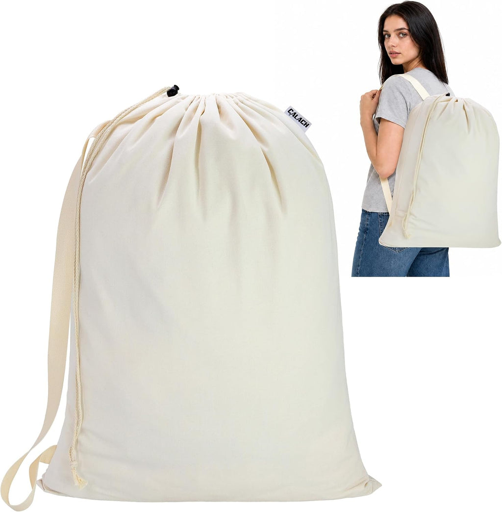 Canvas Laundry Backpack with Shoulder Strap & Drawstring,Beige, 23"W x 29"H
