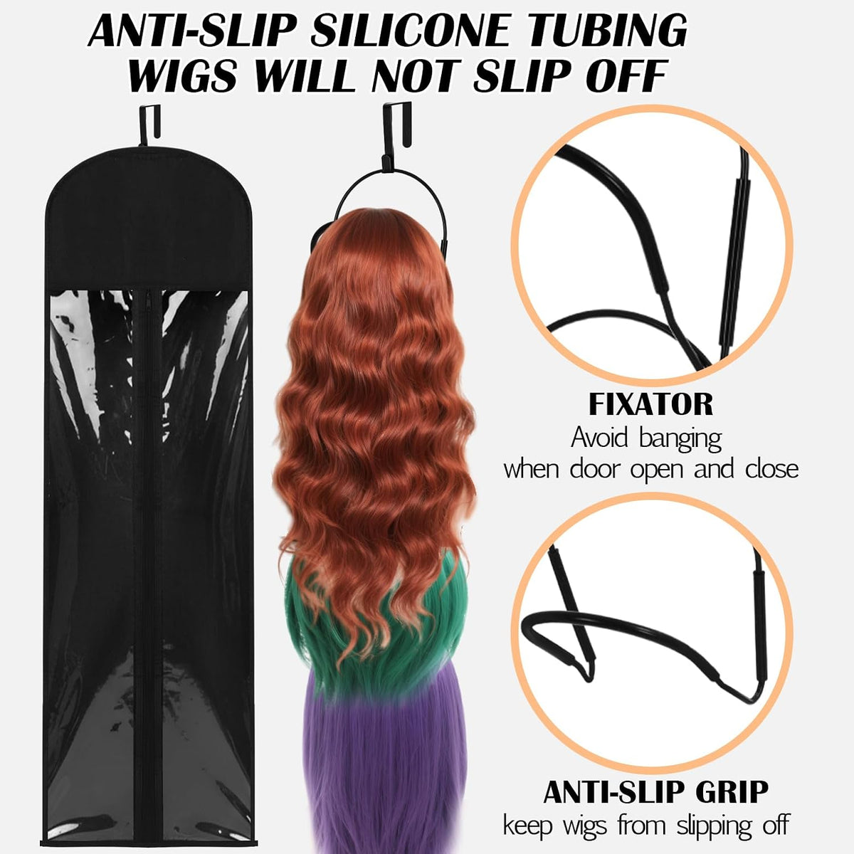 10 Pcs Wig Hangers Rack for Multiple Wigs, Dust-proof Storage Bag, Black