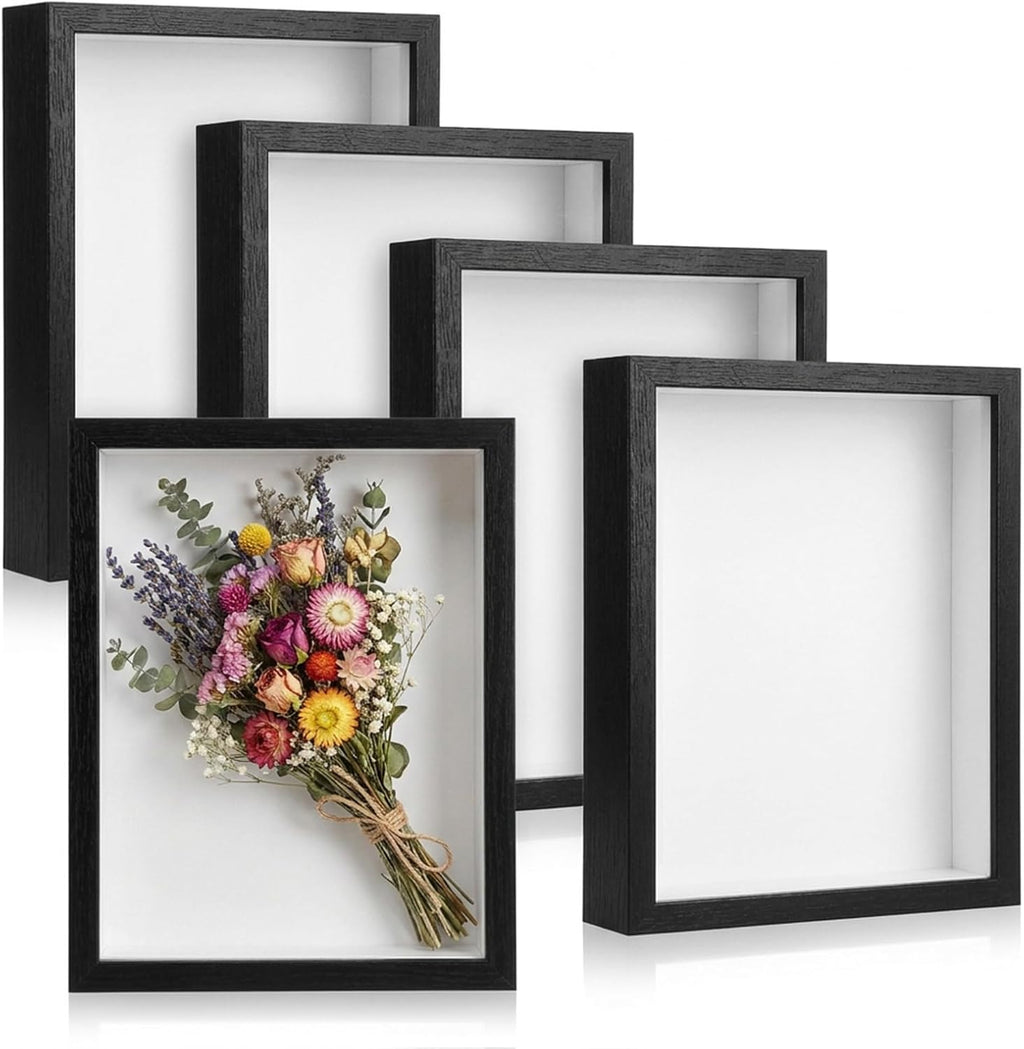 4 Shadow Box Frames, 8x10 inch Wood 3D Picture Frame Display Cases
