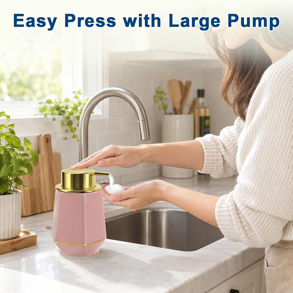 12oz Ceramic Foaming Soap Dispenser with Gold Foam Pump to Fill Hand Soap
