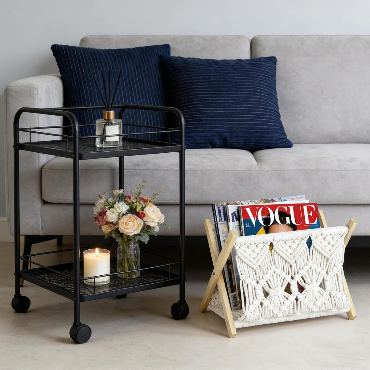 Boho Macrame Magazine Holder,Hand-Woven Magazine Rack for Home Office