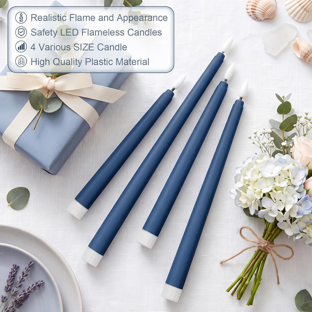 24 Pcs LED Taper Candle, Classic, 8.5",9.65",10.8",12.8", Dark Blue