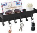 VIS'V Key Holder Wall Mount, Magnetic Key Rack with Tray, 6 Hooks, Black