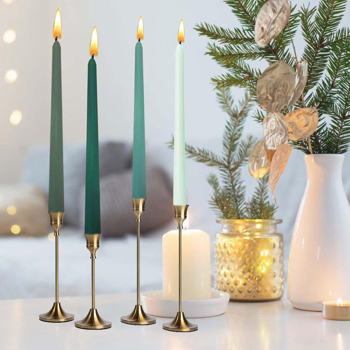 10in Gradient Taper Candles Set of 4 Pack Tapered Candle, Tall Candlesticks,for Dinner Party Wedding, Home Decor,Kitchen Decors,Christmas,Halloween (Green Gradient, 10 inch)