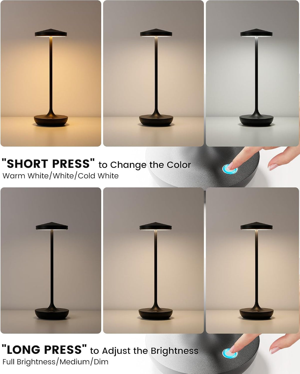 LED Rechargeable Portable Cordless Table Lamp (Black)