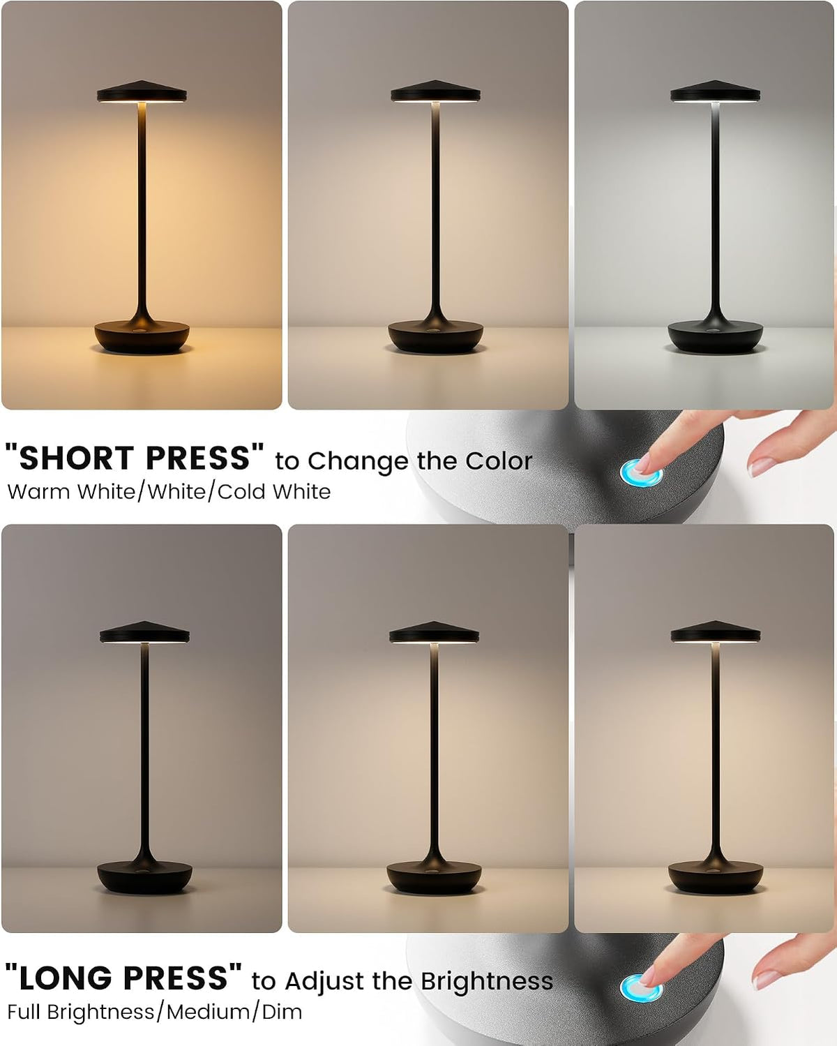 LED Rechargeable Portable Cordless Table Lamp (Black)