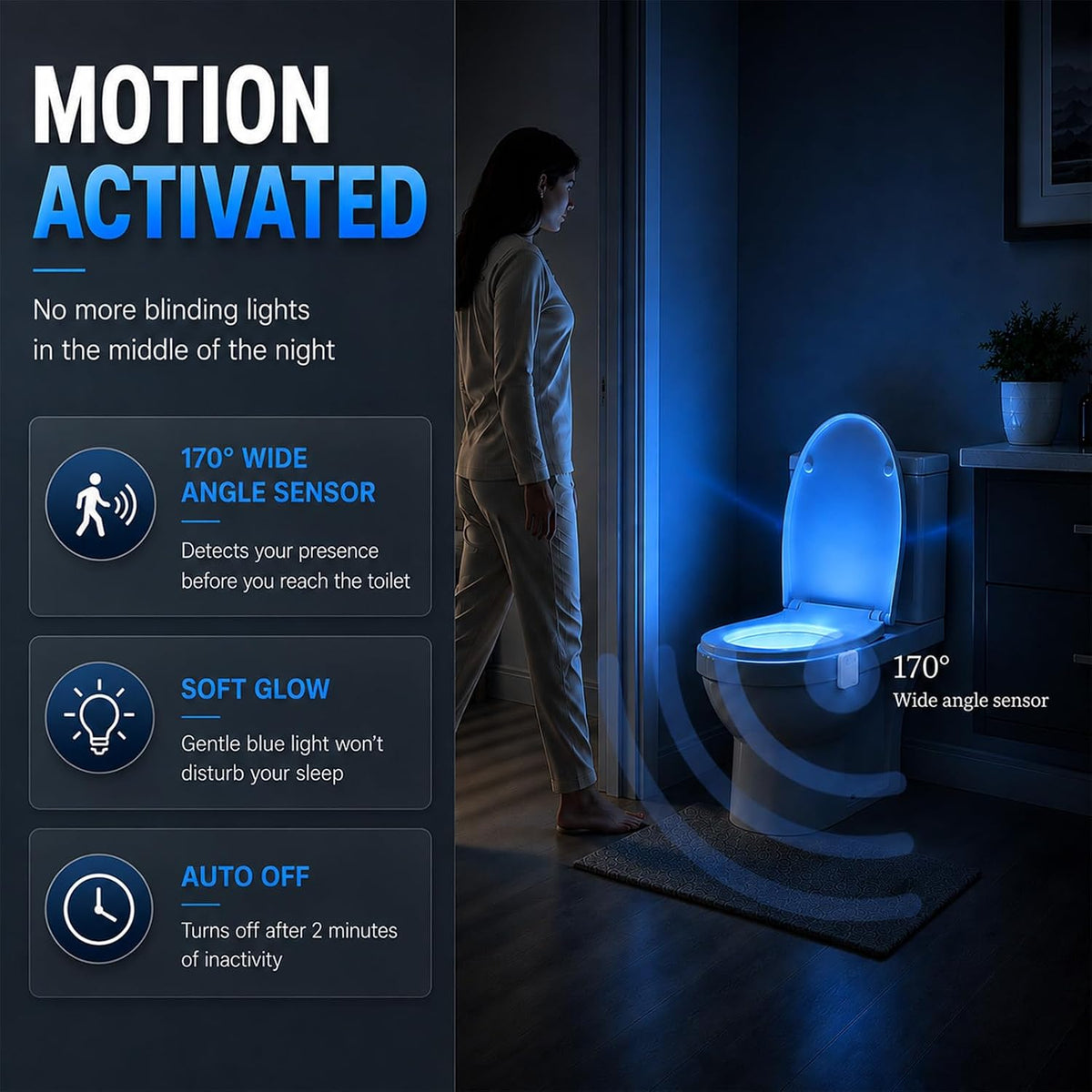 Chunace Toilet Bowl Night Lights Motion Detection 6Pack, Family Value Set