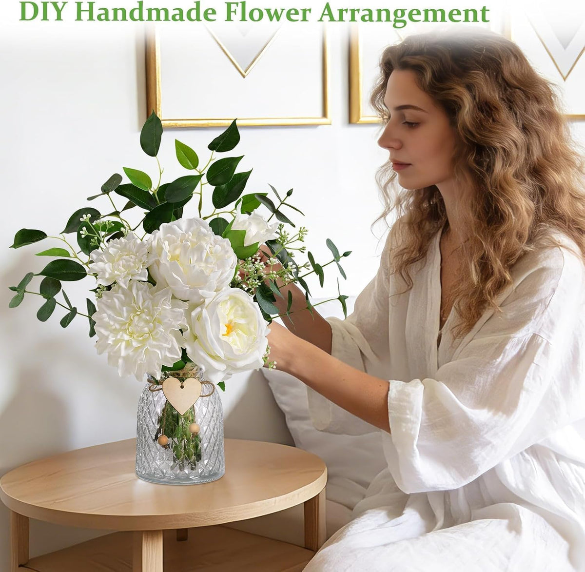Livole Real Touch Fake Flowers with Vase & Light Silk Artificial Flowers