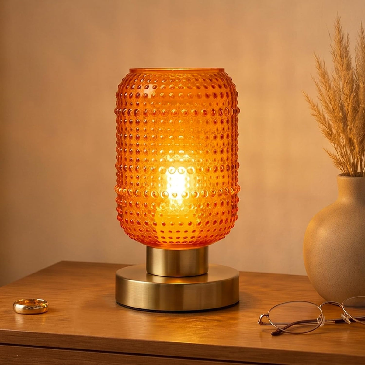ZYER 8.9in Orange Table Lamp, Touch Control Lamp, Small Vintage Lamp