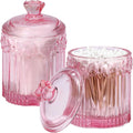 rejomiik 2 Pack Qtip Holder Glass Apothecary Jars with Lids, Pink