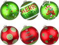 Lanpn 6Pcs 6" Large Outdoor Christmas Ornaments, Xmas Tree Elf Swirl Ball Decoration, Big Red Green Christmas Ornament, Giant Glittering String Ball Plastic Hanging Decor for Lawn Yard Holiday Party