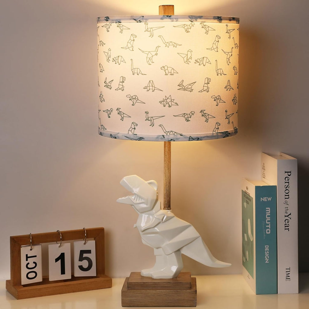 Hamucd Kids Dinosaur Table Lamp for Boys Girls Bedroom 23" Bedside Lamp for Children Gift Cute Small White Nightstand Lamp for Nursery(LED Bulb Included)