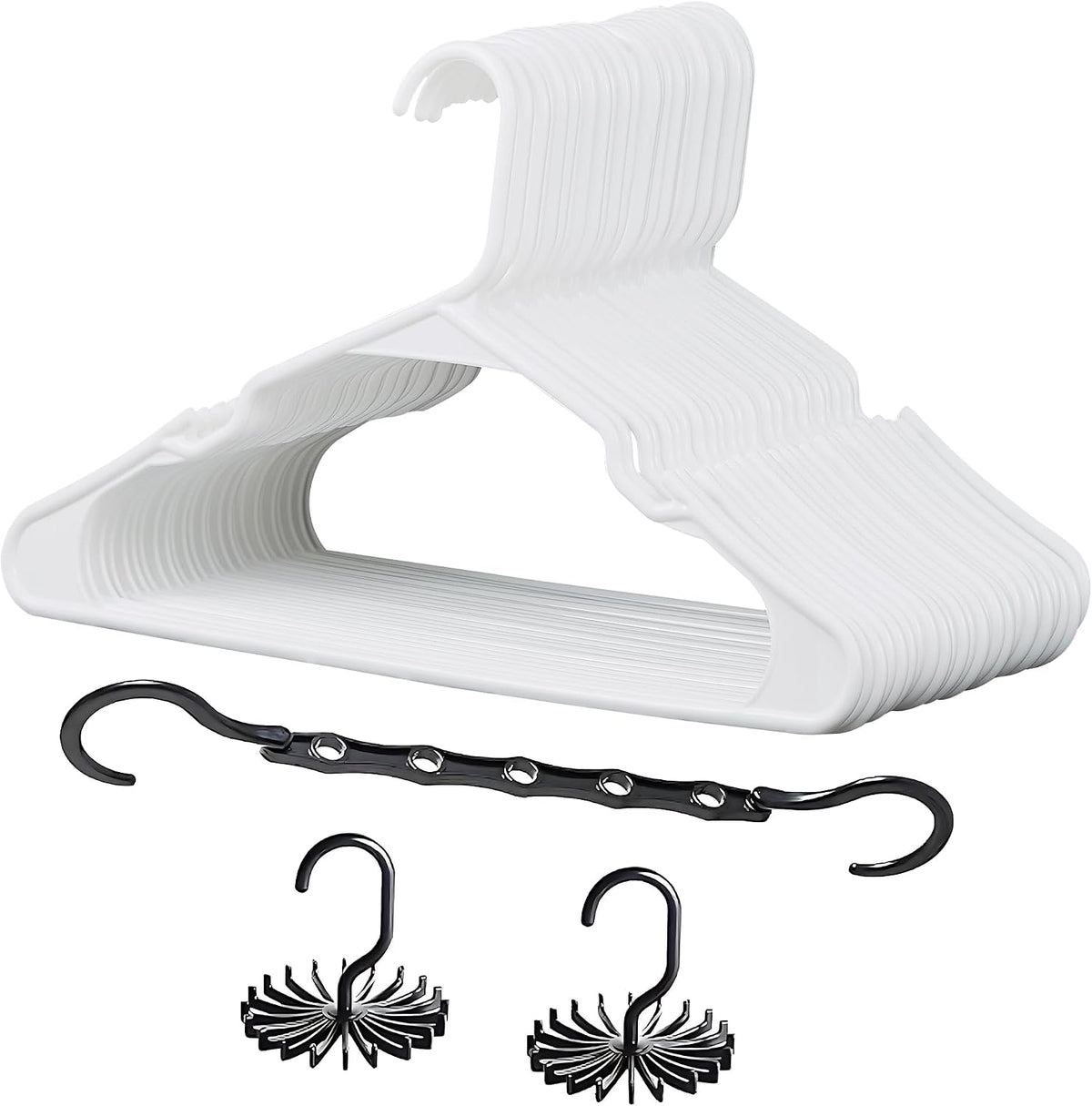 VECELO 25 Pack Plastic Hangers-Clothes Hangers Set with Shoulder Non Slip Notches for Closet Space Saving-Heavy Duty Coat Hanger,White