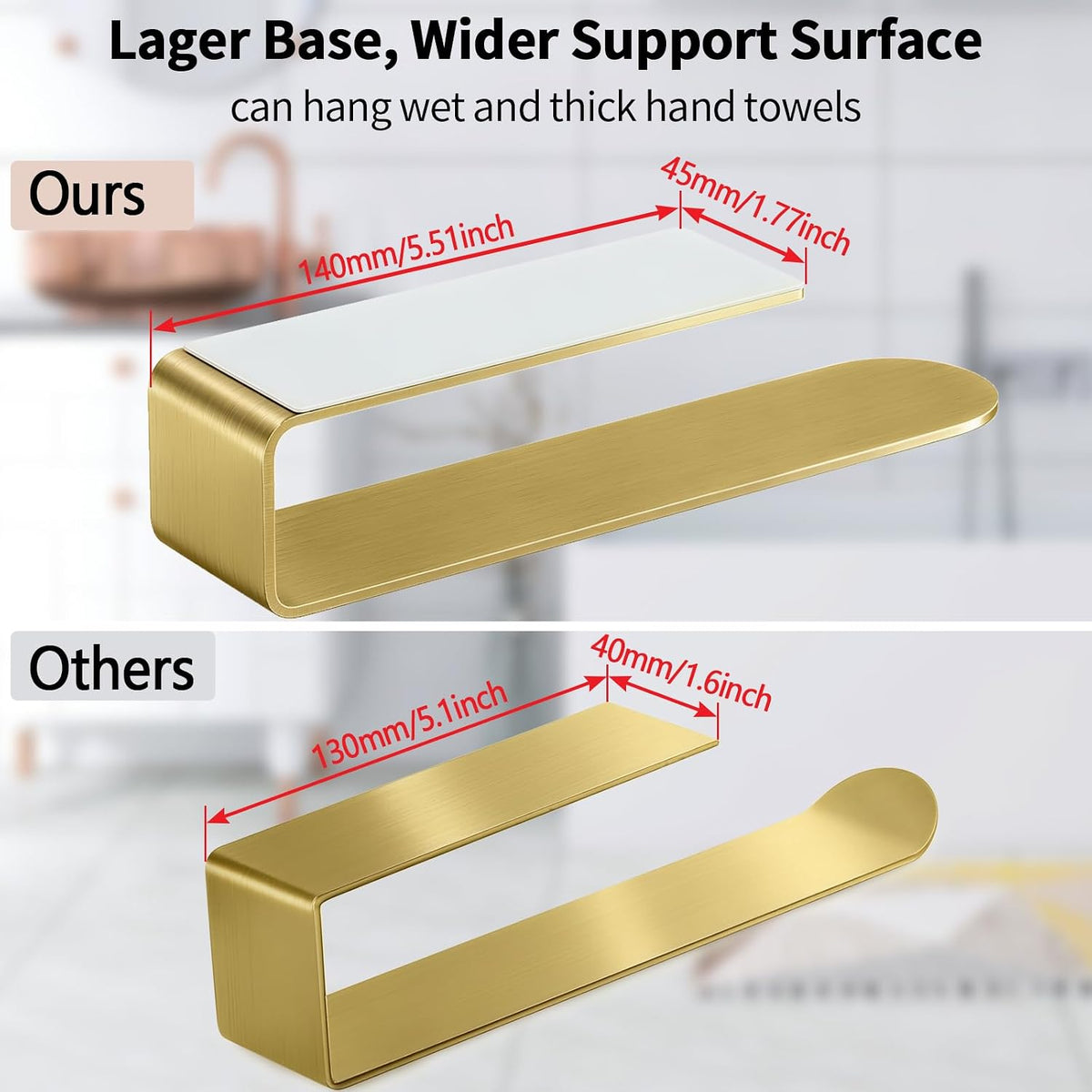 Bethom 2 Pack Gold Hand Towel Holder, 8 Inch Square Adhesive for Kitchen